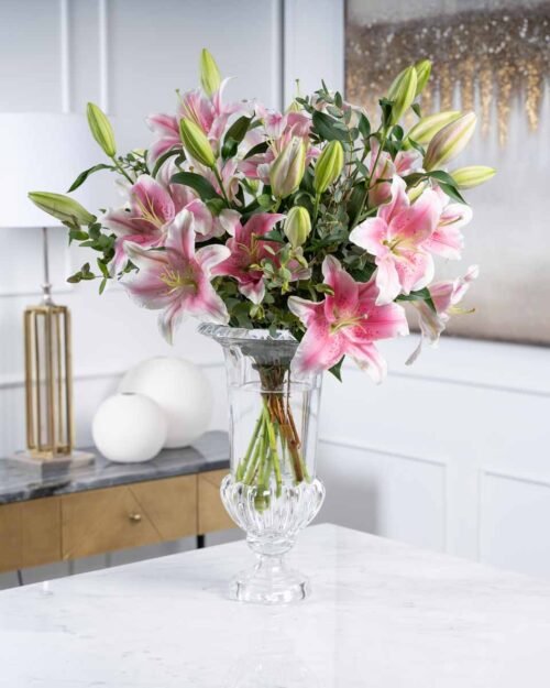 Lilies on Glass Vase